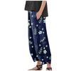 Women Casual Loose Floral Print Cotton Linen Elastic Waist Pocket Wide Leg Pants