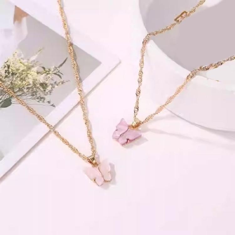 Vibranting Color Butterfly Pendant Necklace With Adjustable Chain Portable Sturdy Acrylic Jewelry Accessory for Girls