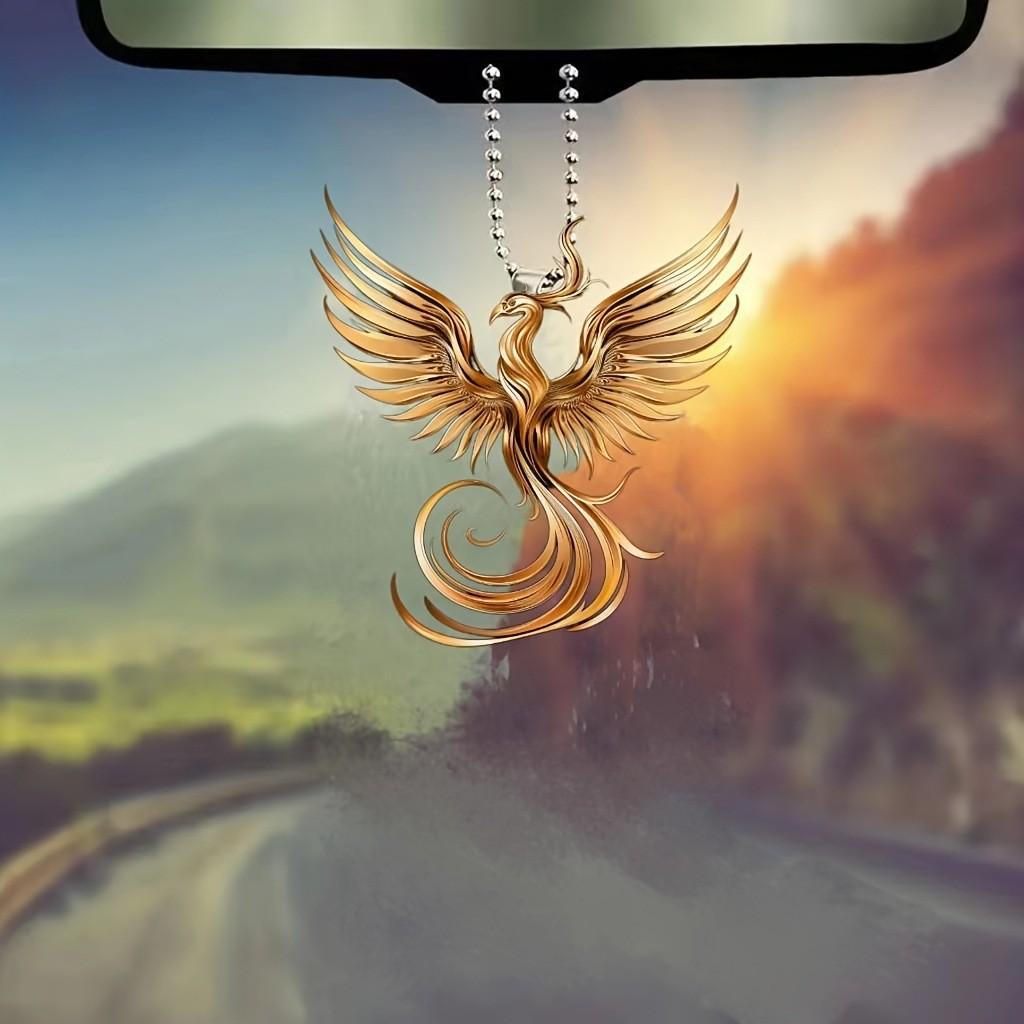 Artistic Golden Acrylic Phoenix Car Decoration Vintage Keychain Pendant Accessory For Cars