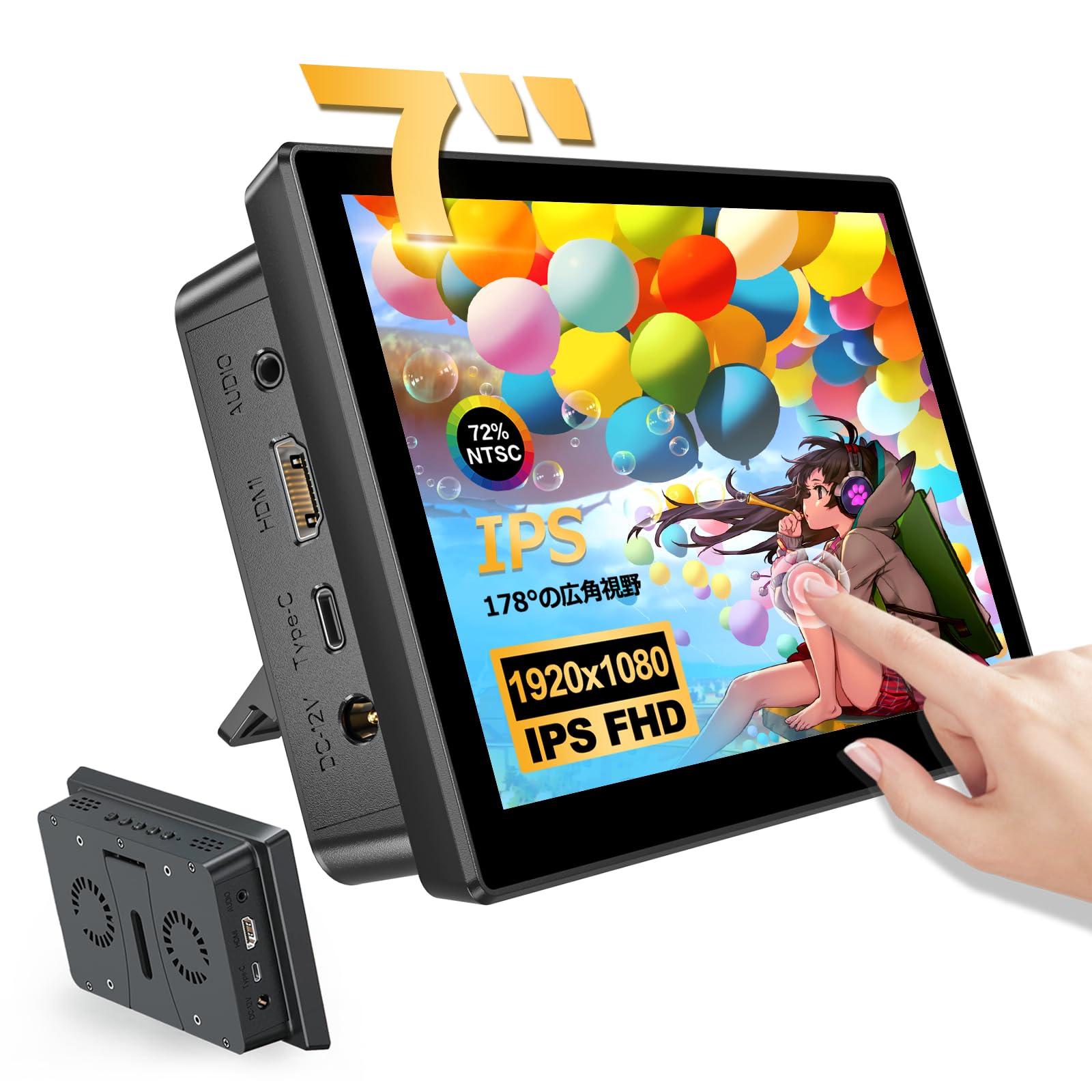 

7 inch touch FHD 60hz refresh rate IPS display R supports Windows Mayfee! monitor, 1920×1080 PI4B/3B+/3B/2/1B+/Zero 10/8/7 (7 19201080) чорний