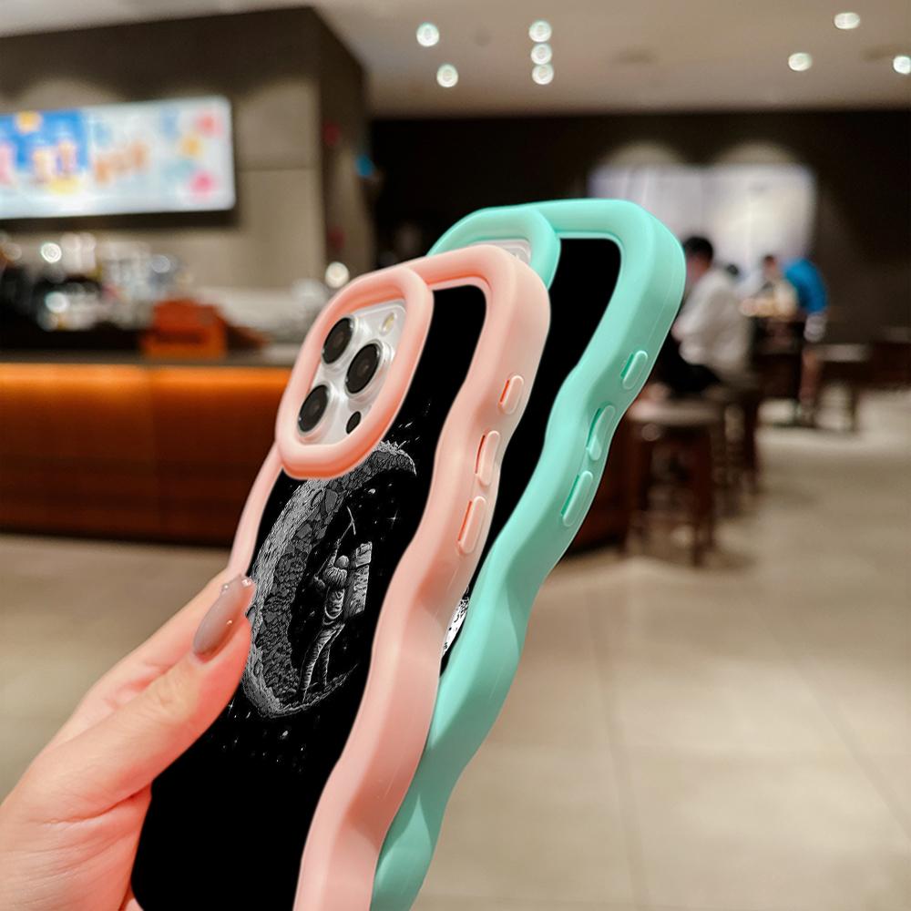 Ae97 Space Moon Astronaut Black art Protective Phone Cases for iPhone 14 13 Pro Max 11 12 15 Plus Infinix Hot 40i Smart8 Tecno Big Wave TPU Back Cover