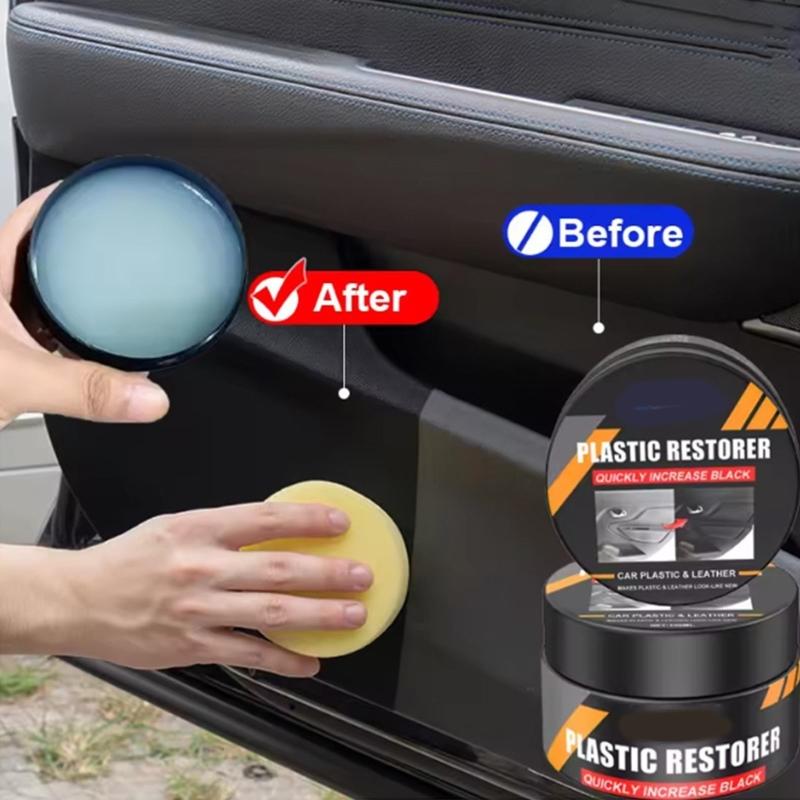 Armaturenbrett-Restaurationscreme für Kunststoff- und Lederausstattung im Auto-Innenraum, Aufwischbare Pflegapaste mit Schwamm für Detailarbeiten an Mittelkonsole und Verkleidungen