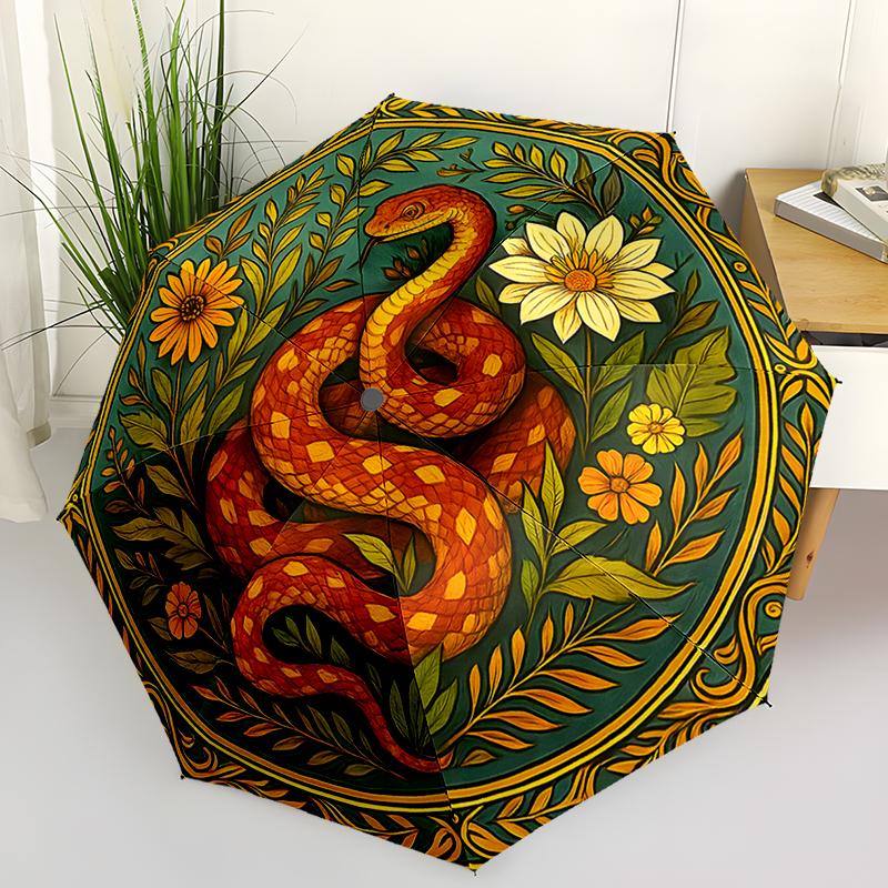 Snake Theme Design Folding Umbrella-Fashionable Auto-Open Design 8 Iron Ribs Plastic Handle Foldable Sunshade,Perfect Gifts
