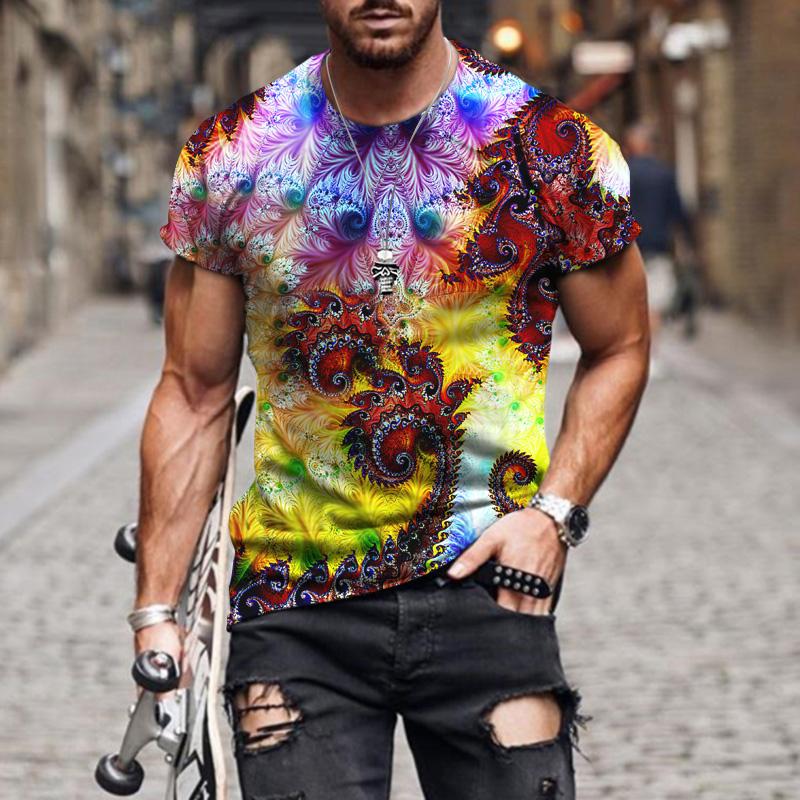 

Летняя новая мужская футболка с цветным ореолом, 3D-принтом, воротником-стойкой, коротким рукавом, модная свободная, интересная, дышащая, большого размера 6XL