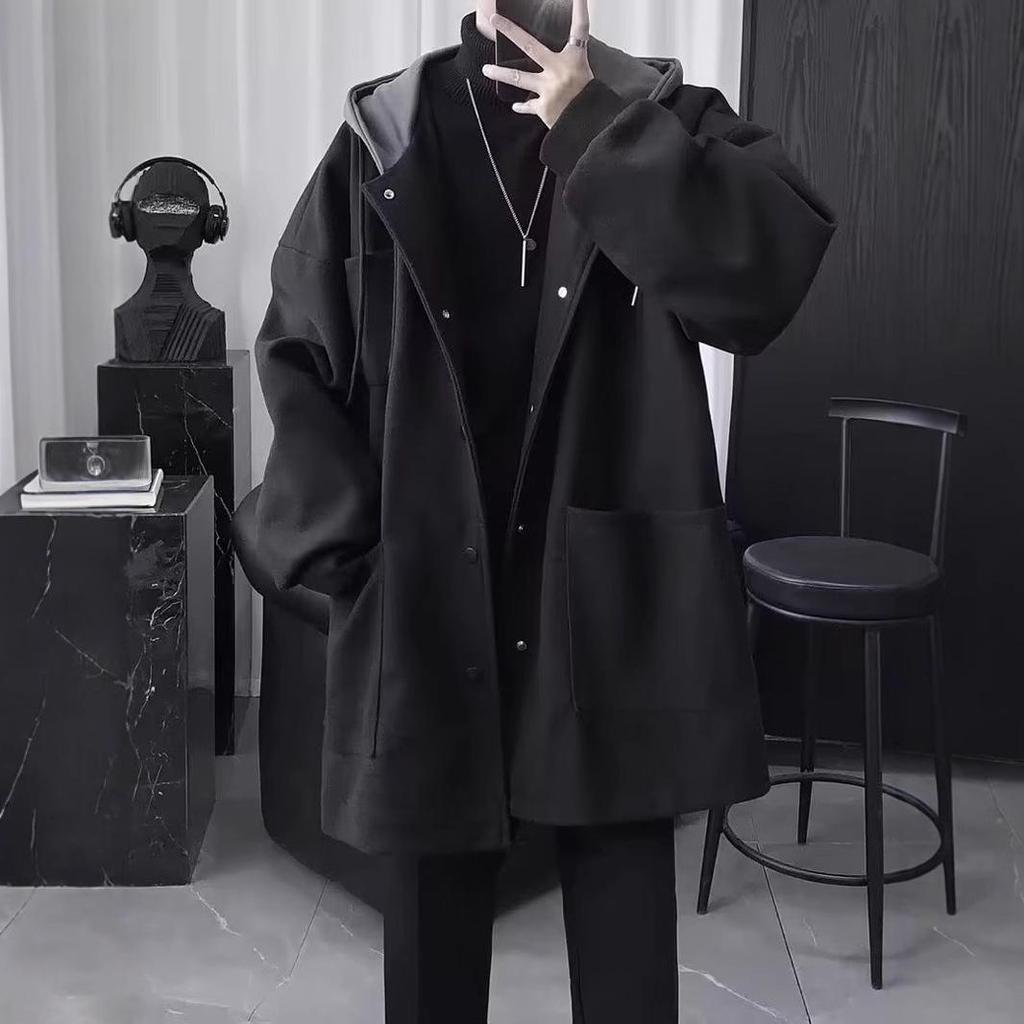 Men's Hooded Quilted Wool Coat - Light Mature Style, Medium-Long, Autumn/Winter