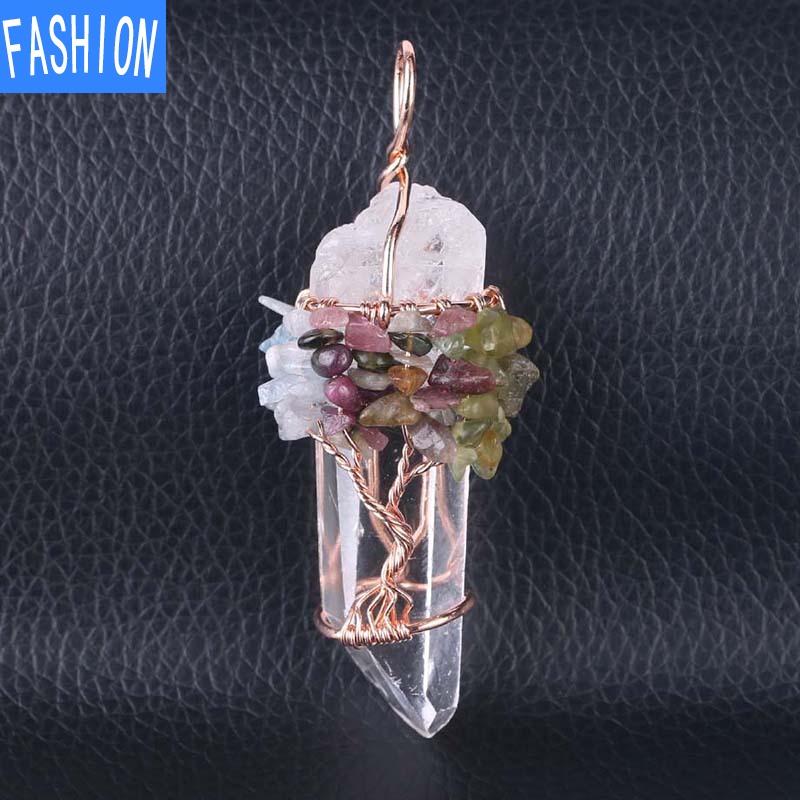 

Европейский и американский нерегулярный натуральный белый кристаллический столб, оригинальный каменный кулон, обмотка медной проволоки, большая обмотка из полудрагоценного камня, Древо Жизни B