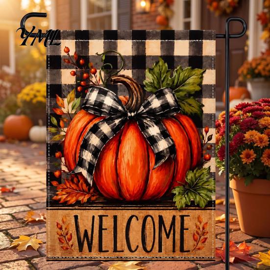 Decorative Pieces for Front Wall Stacked Pumpkin Garden Flag, Burlap Look Fall Outdoor Decor, Accents Indoor Double Sided Holiday Yard Banner,