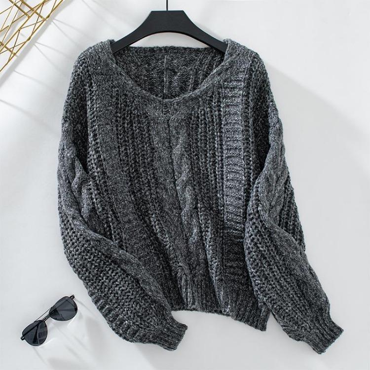 

Vintage V-Neck Knitwear Sweater Long Sleeve Loose Cardigan Solid Color Autumn Winter Top XL чорний