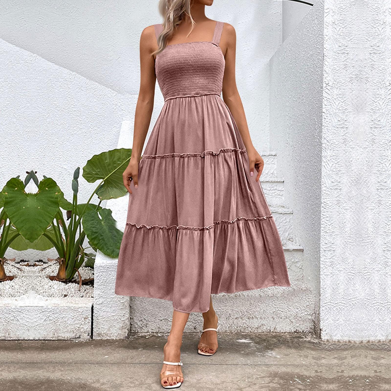 

Женские модные свободные плиссированные пэчворк без рукавов однотонные повседневные платья XL розовый