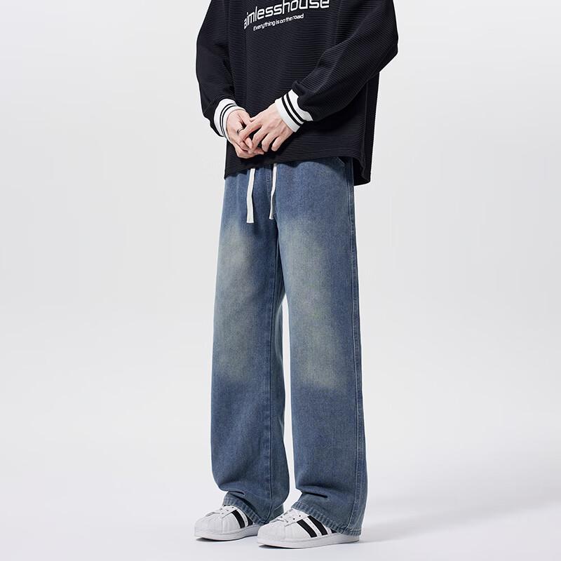 Chutang Men's American Style Loose Fit Wide-Leg Jeans