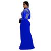 Women's Fashion Solid Color Mesh Slit Long Dress with Hot Drill Detailing.