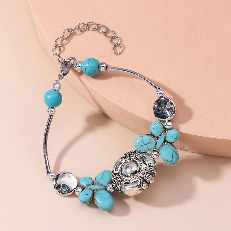 Tenande 2 Color Vintage Natural Stone Beads Hamsa Hand Evil Eye Bracelets & Bangles for Women Jewelry Bohemian Maxi Bijoux