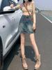 Retro Spicy Girl Plus Size Summer Denim Mini Skirt - Hip-Hugging, Slimming A-Line for Chubby Girls, Anti-Exposure Design