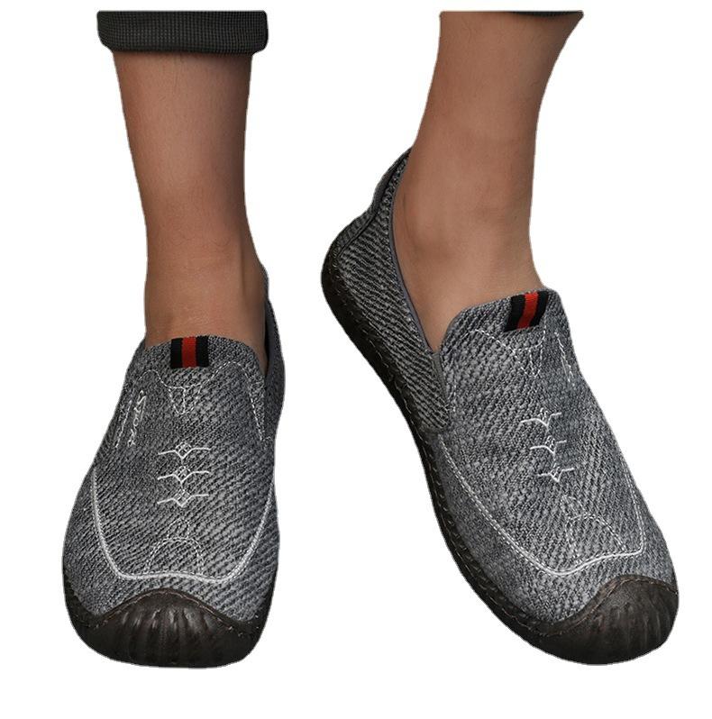 Sommar nya herrskor linneyta andningsbara fritidsskor låg topp mjuk sula en pedal lata mössor herrskor