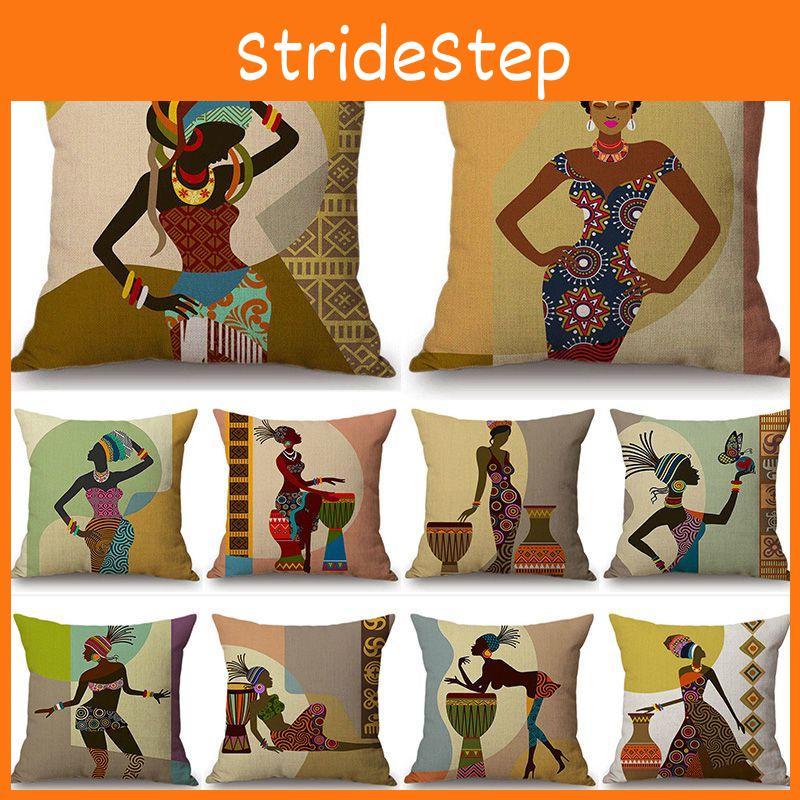 Decorative Cartoon Fashion African Woman Lady Cushion Covers Premium Quality Linen Throw Pillow Case 18