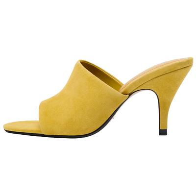 Fashionable Round Toe Thin High Heel Leather Anti-Friction Slide Sandals Women Sandals Mustard 1304610305