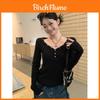 T Shirt For Women Oversize V Neck Long Sleeve With Embroidery For Casual And Yoga