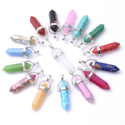 Random Crystal Stone Pendant Column Bullet Head Steel Ball Necklace