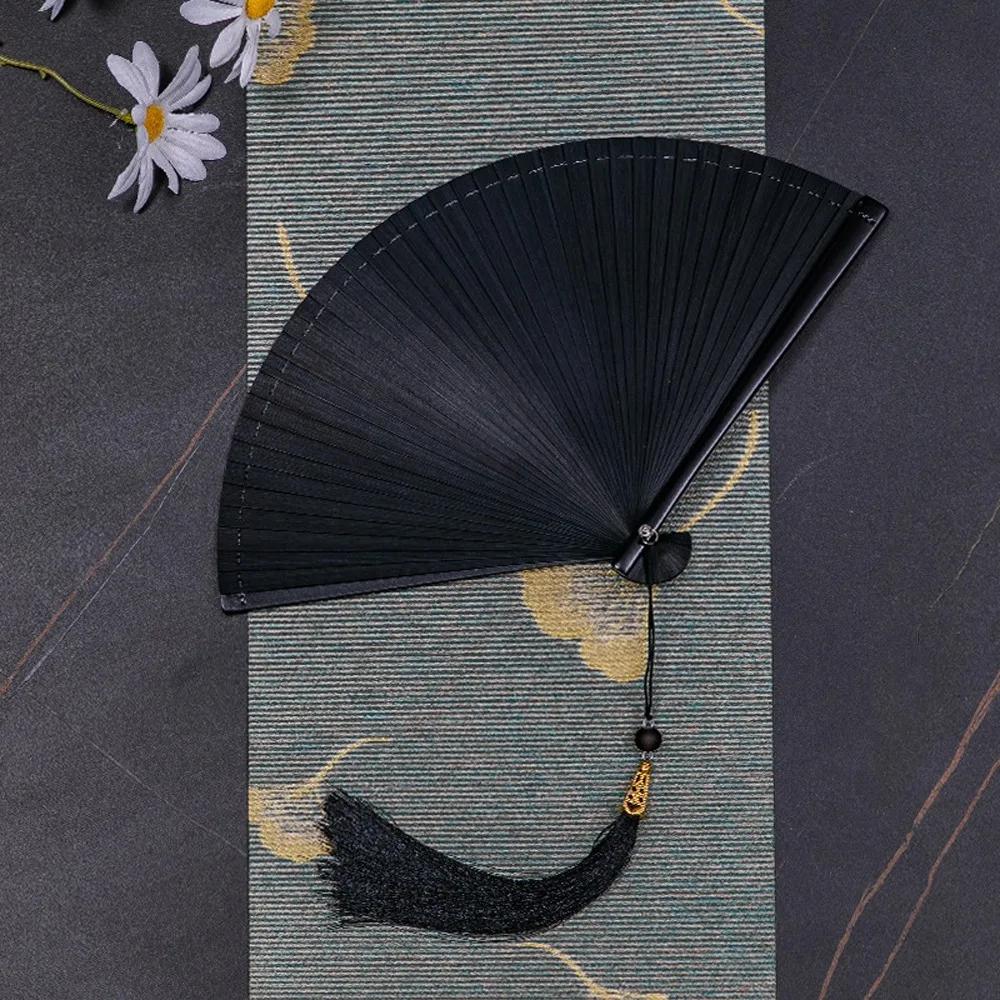 Chinesischer Stil Japanischer Klassischer Faltfächer Antiker Stil Schwarzer Faltfächer für Damen Handgefertigt Exquisite Handfächer