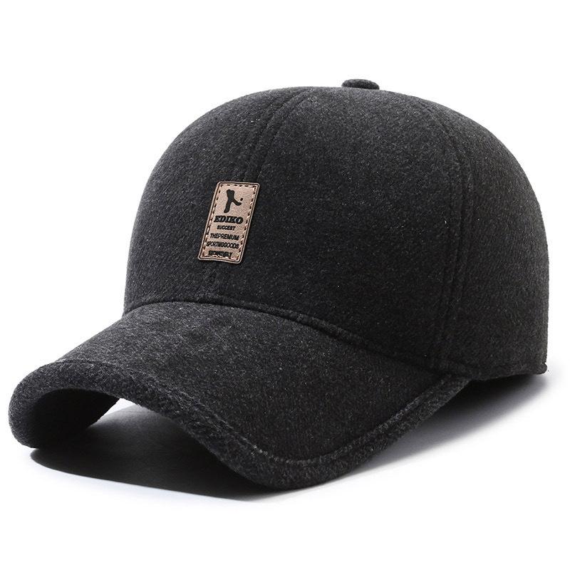 Winter Baseball Cap Warm Windproof Thickened Woolen Knitted Ear Protection Cap Men Adjustable Outdoor Sport Running Earflap Hat