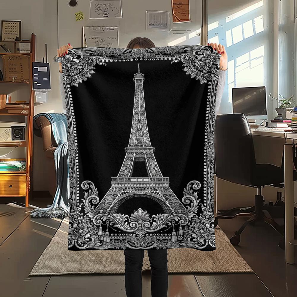 Paris Eiffel Tower Print Flannel Blanket, High quality Comfortable for All Seasons, Home Decor, Warmth and Comfort, Perfect for Christmas Gifts86