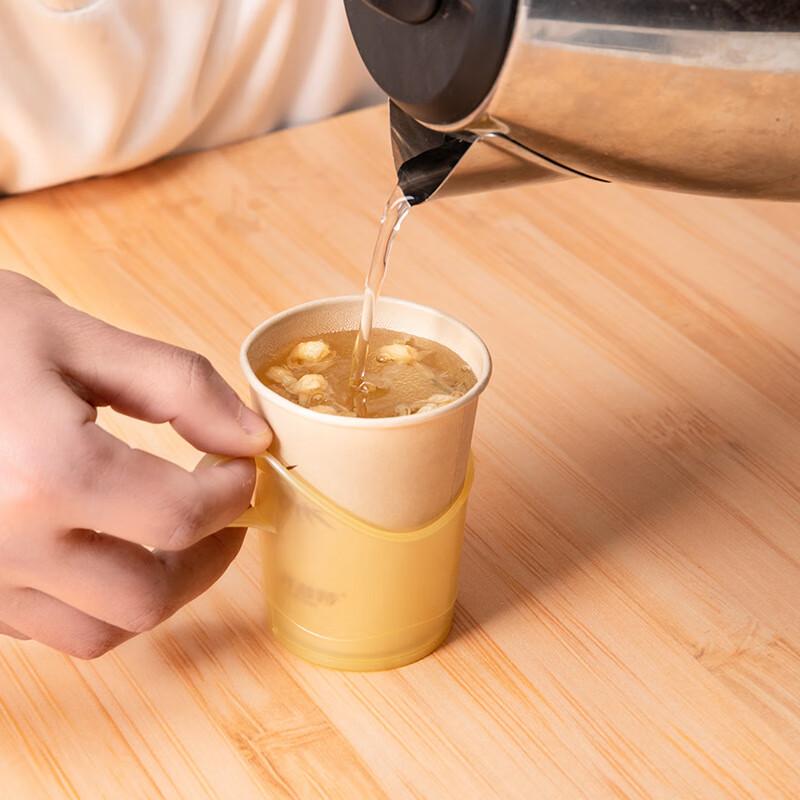 MENGTING Disposable Paper Cup Holder, Cream-Style Tea Tray with Insulated Cups, Heat-Resistant Plastic Cup Holder, 8 Pieces