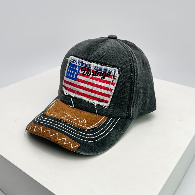 Letter Embroidery Baseball Hats American Vintage Flag Breathable New Unisex Sunshade Versatile Peaked Caps Fashion Distress ins 52-60cm