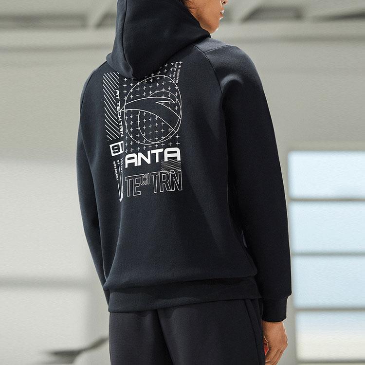 Anta Comprehensive Training Series Back Logo Print Training Sports Hoodie Men Hoodie Black 952217703-5