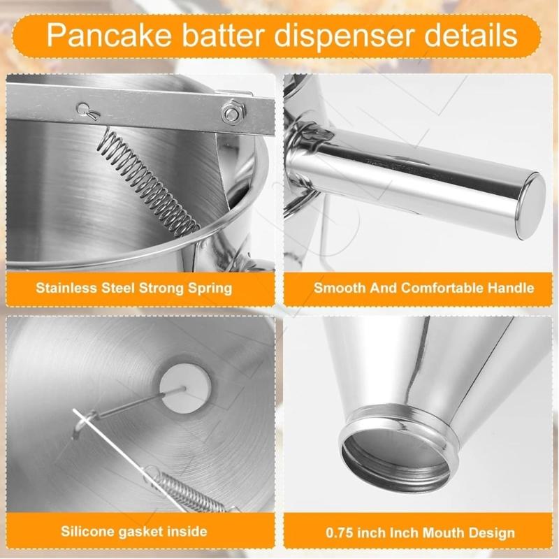 Professional 1200ML Pancake Batter Dispenser Stainless Steel Funnel Suitable for Baking Cupcakes Waffles with Stand