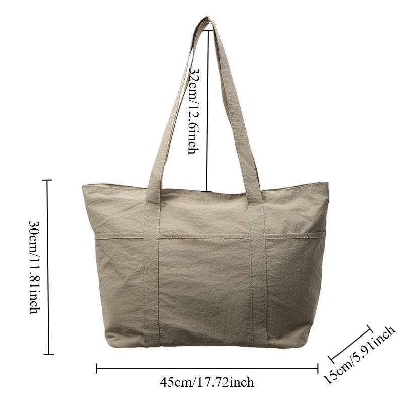 Large Capacity Solid Color Tote Bag New Casual Lightweight Nylon Shoulder Bag Versatile Canvas Bag Simple Women Handbag