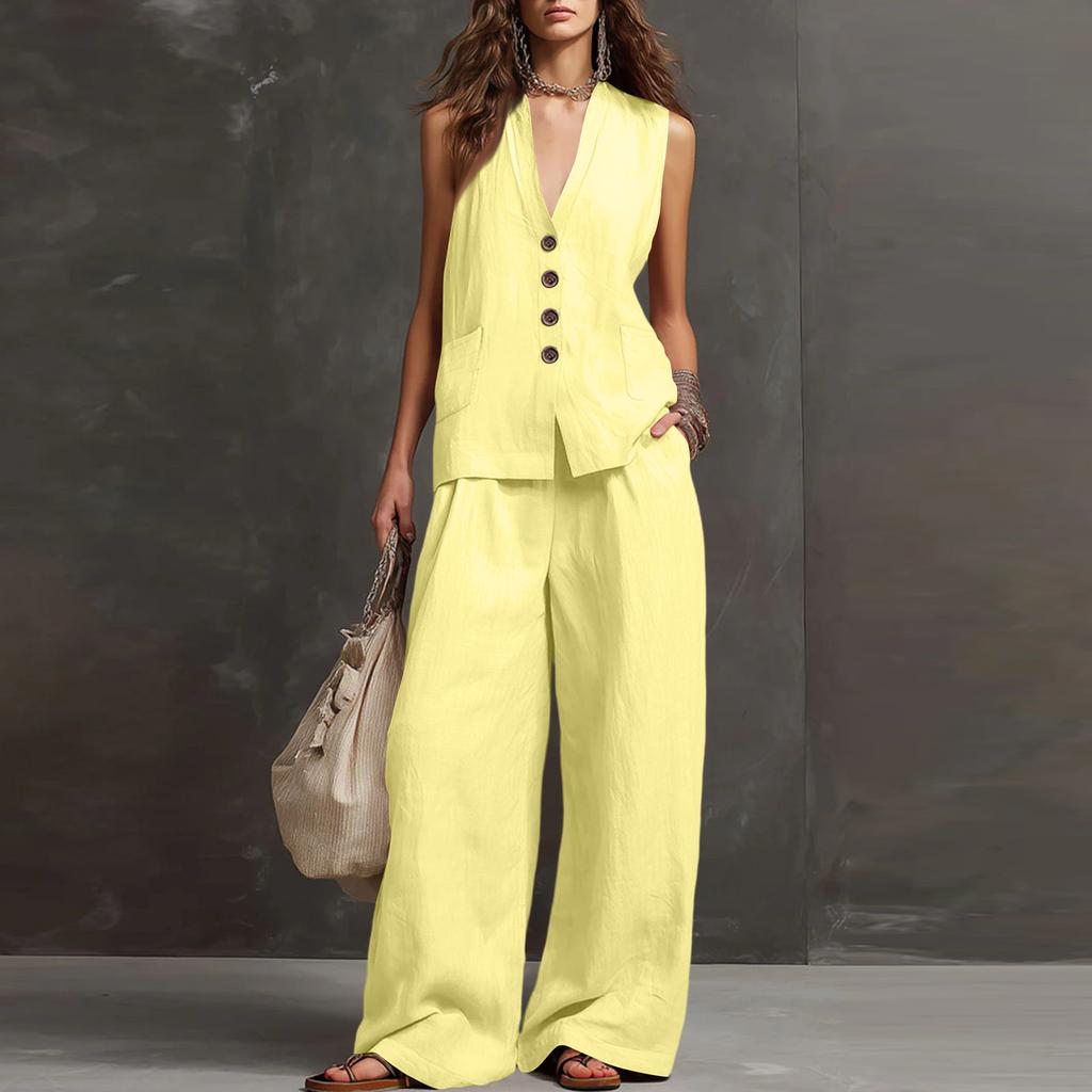 Fashionable And Sexy Women's Spring And Summer Retro Elastic Waist Strap Linen Suit Women's Fashion Color Casual Two-piece Set