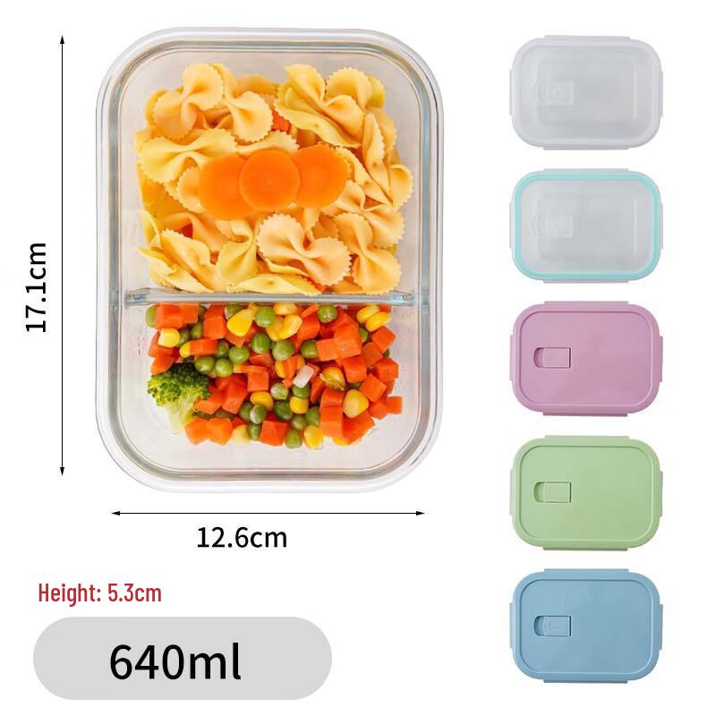 Rectangular 2-Compartment Borosilicate Glass Lunch Box