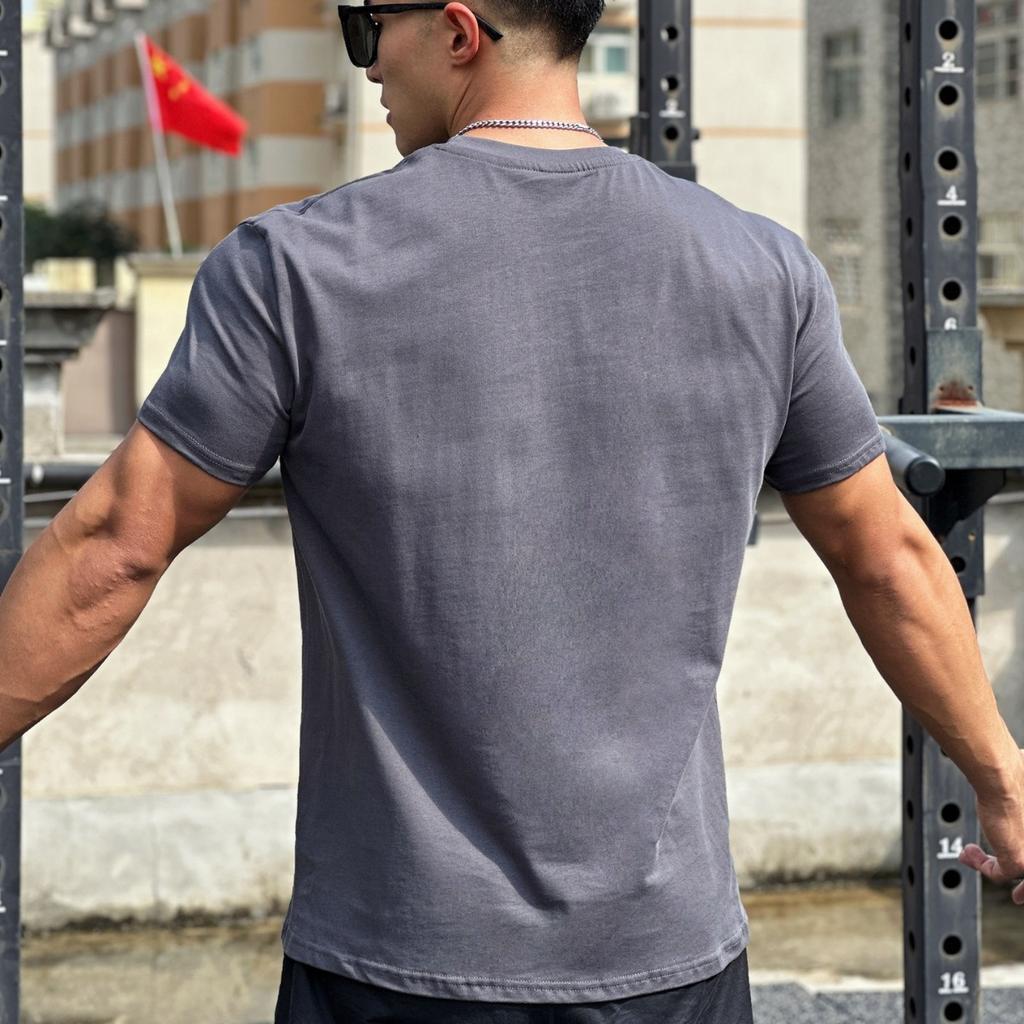 Top Sport Fitness Bărbați de Vară cu Mânecă Scurtă Larg Bumbac Elastic Gât Rotund Tricou pentru Baschet Alergare Antrenament