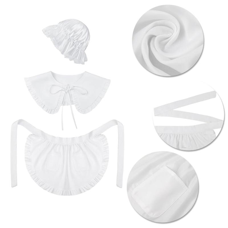 3 Pcs Colonial Apron Pilgrim Costume Set Colonial Costume Set White Mobs Caps Half Apron for Girl Maid Costume Cosplay