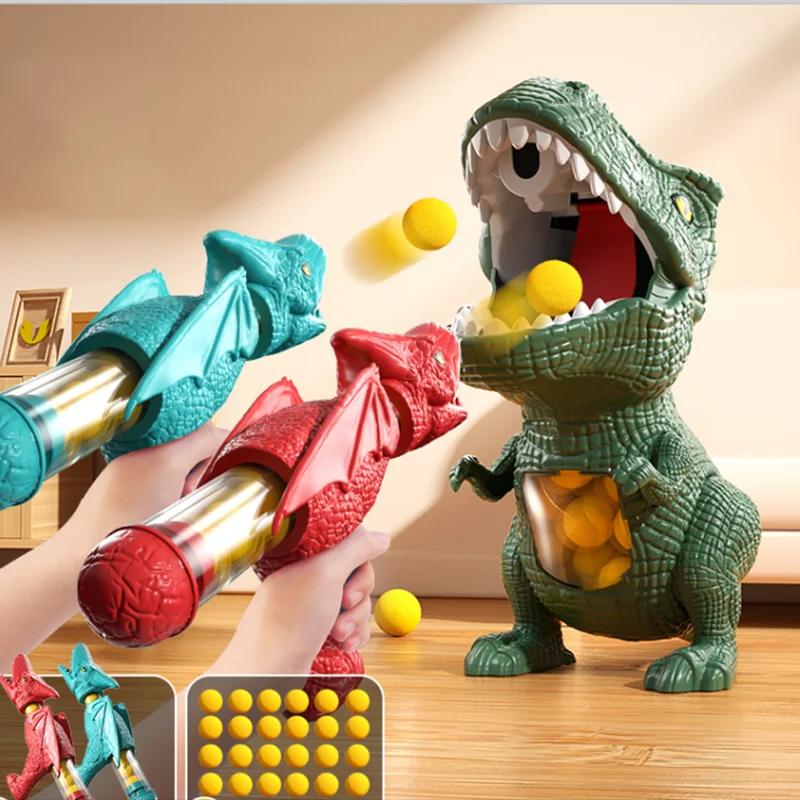 Lustiges Dinosaurier-Schießen Tyrannosaurus Ball Weichkugelpistolen-Spielzeugset Eltern-Kind Interaktives Luftbetriebenes Weichkugelpistolen-Spielzeug Geschenk