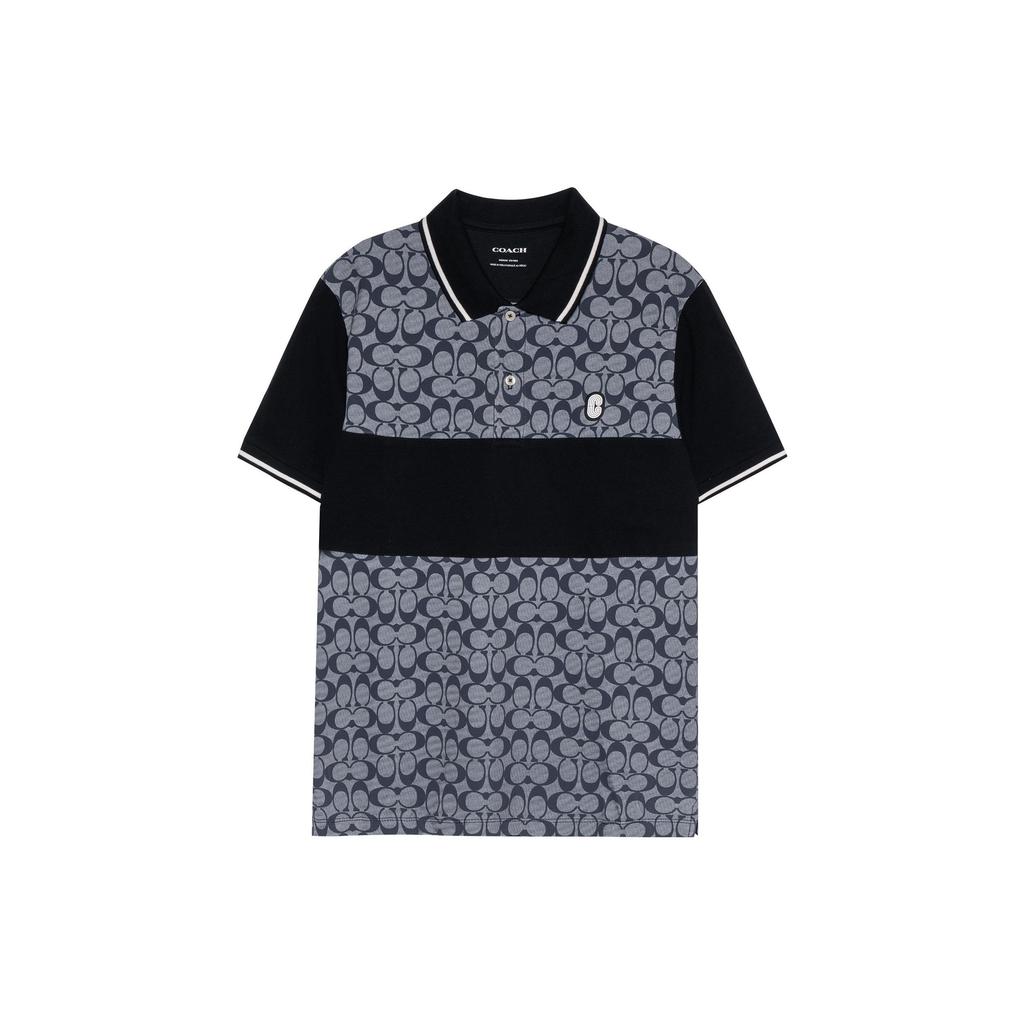 Coach Ss23 Logo All Over Print Casual Short Sleeve Polo Shirt Men tops Black C9605-RBC