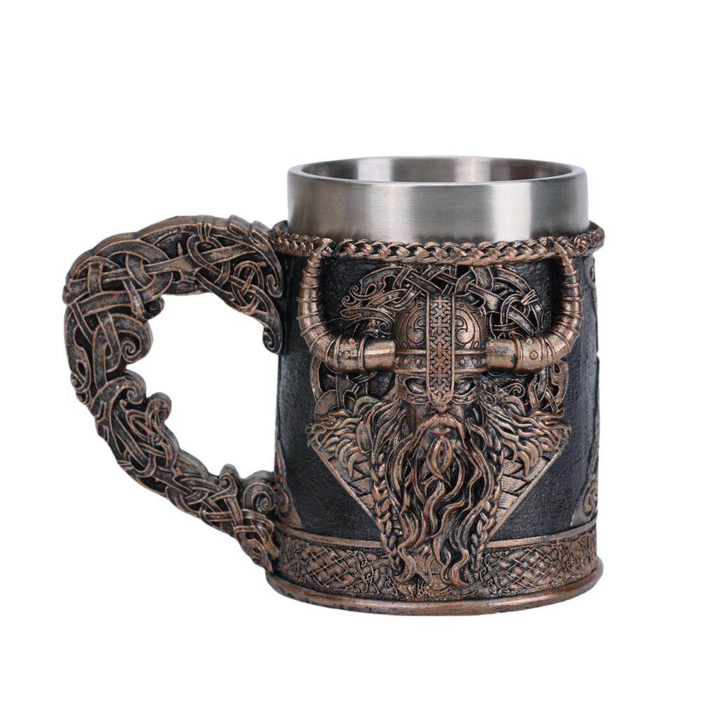Valhalla Viking Stainless Steel Nordic Viking Barrel Dragon Boat Warrior Horn Skull Beer Mug Tankard Stein Cup 400 Ml