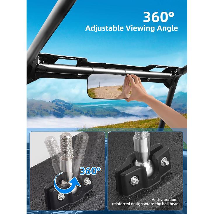 Polaris Ranger Rear View Mirror, HD Center Rear View Mirror For Polaris Ranger 500 570 900 XP 1000XP Crew 2017-2025 On The Factory Drop Down Mounting