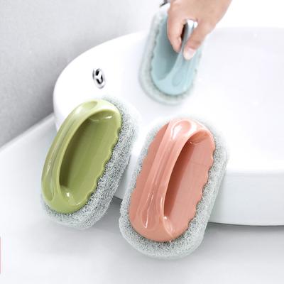 Brosse de Nettoyage de Carrelage Ménager Cuisine Nordique avec Manche Éponge Essuie Multifonctionnel Couleur Unie Baignoire Cuisinière Brosse Baijie
