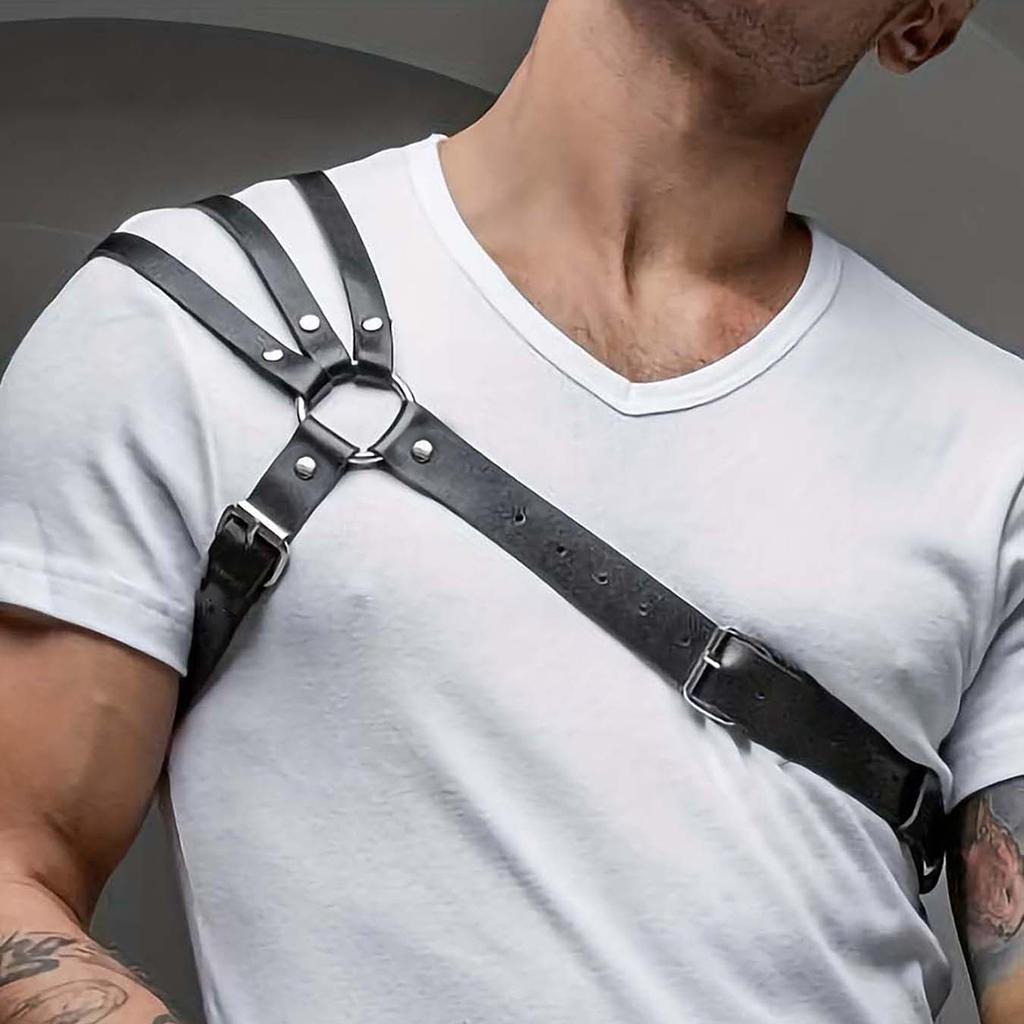 One Shoulder Men's Harness  Gay Men Chest Harness Bondage Black Leather Men Accessories Upper Erotic Body Men Harness
