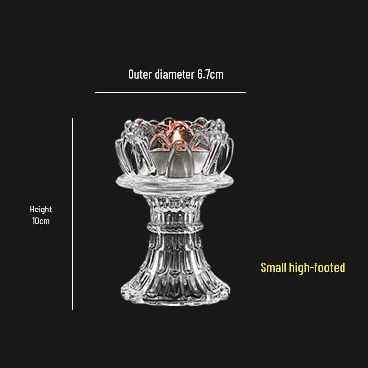 Buddha Offering Lamps: Smokeless Edible Ghee High-Foot Lotus Glass Candlestick Holder