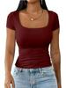 Dames 2025 Sommer U-hals Slim Casual T-skjorte - Kort Ermet Mote Pullover