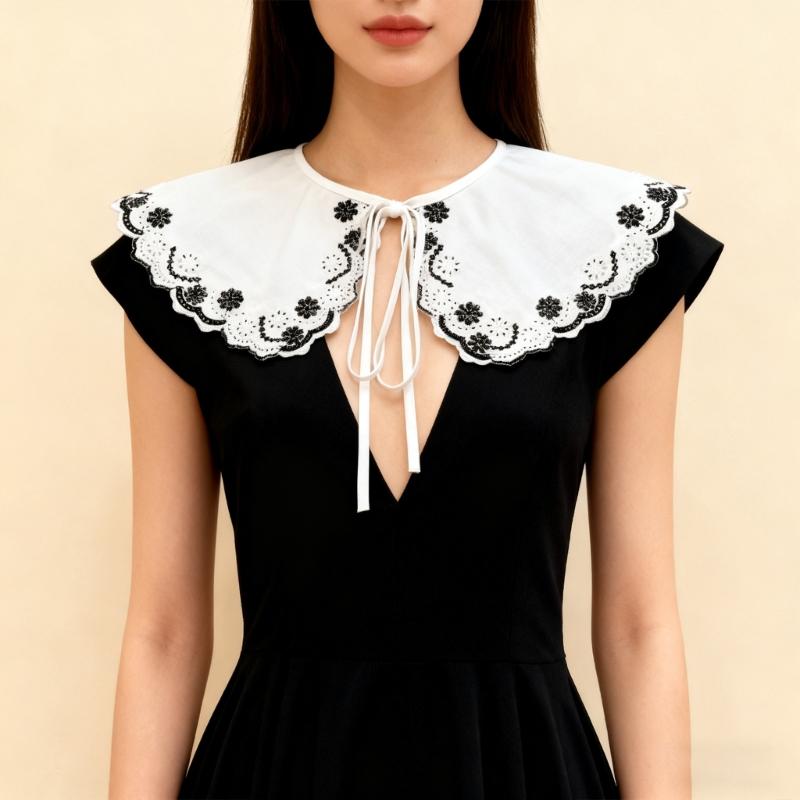 Embroidered Lace Flower Faux Collar Shawl Wrap with Adjustable Tie Design for Women Girl Formal Event and Daily Outfit