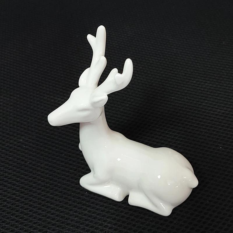 Easter Couple Deer White Glazed Porcelain Ceramic Crafts Ornaments Decorations for Home Decro Fairy Garden Accessories for Gifts