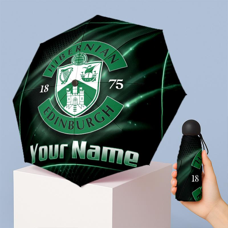 Hibernian FC Manual Five Fold 8 Rib Umbrella Support Custom Text, Lightweight Travel Umbrella