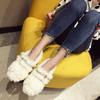 Fashion Celebrity Curly lamb wool flats woman metal buckle band furry mary janes ladies winter shoes plush loafers sheep fur moccasins