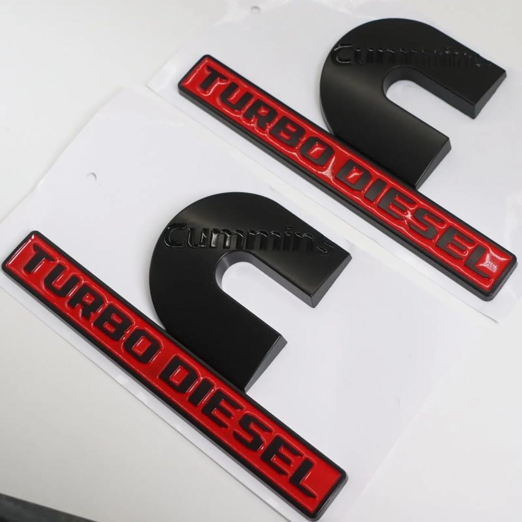 2Pc Set Compatible with Cummin Turbo Emblems for 2500 3500 Fender Badges (Black Red)
