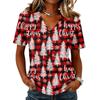 Women's Casual Short Sleeve V-Neck Christmas Print Pullover Top