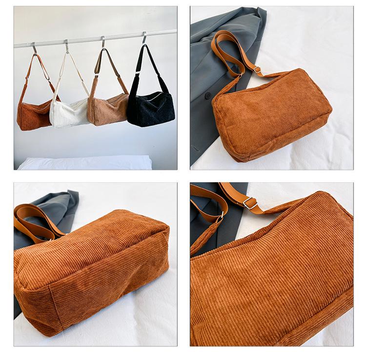 Velká retro plátěná taška přes rameno z manšestru pro ženy 2023 - Ležérní crossbody taška pro studenty