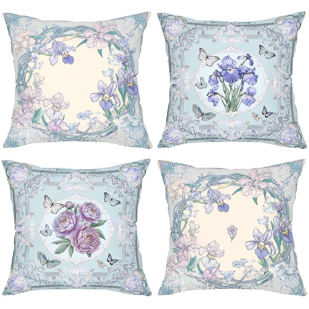 2D flat printing Floral Patterned Throw Pillows With Butterfly Design Polyester pillowcase, sofa decorative cushion cov
